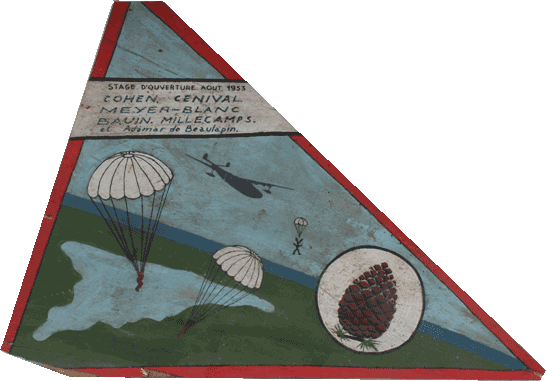 Stage d'Ouverture Août 1953  COHEN-BLANC   MEYER-BLANC  BAVIN-MILLECAMP  zr Adémar de Beaulapin   fanion peint sur bois 